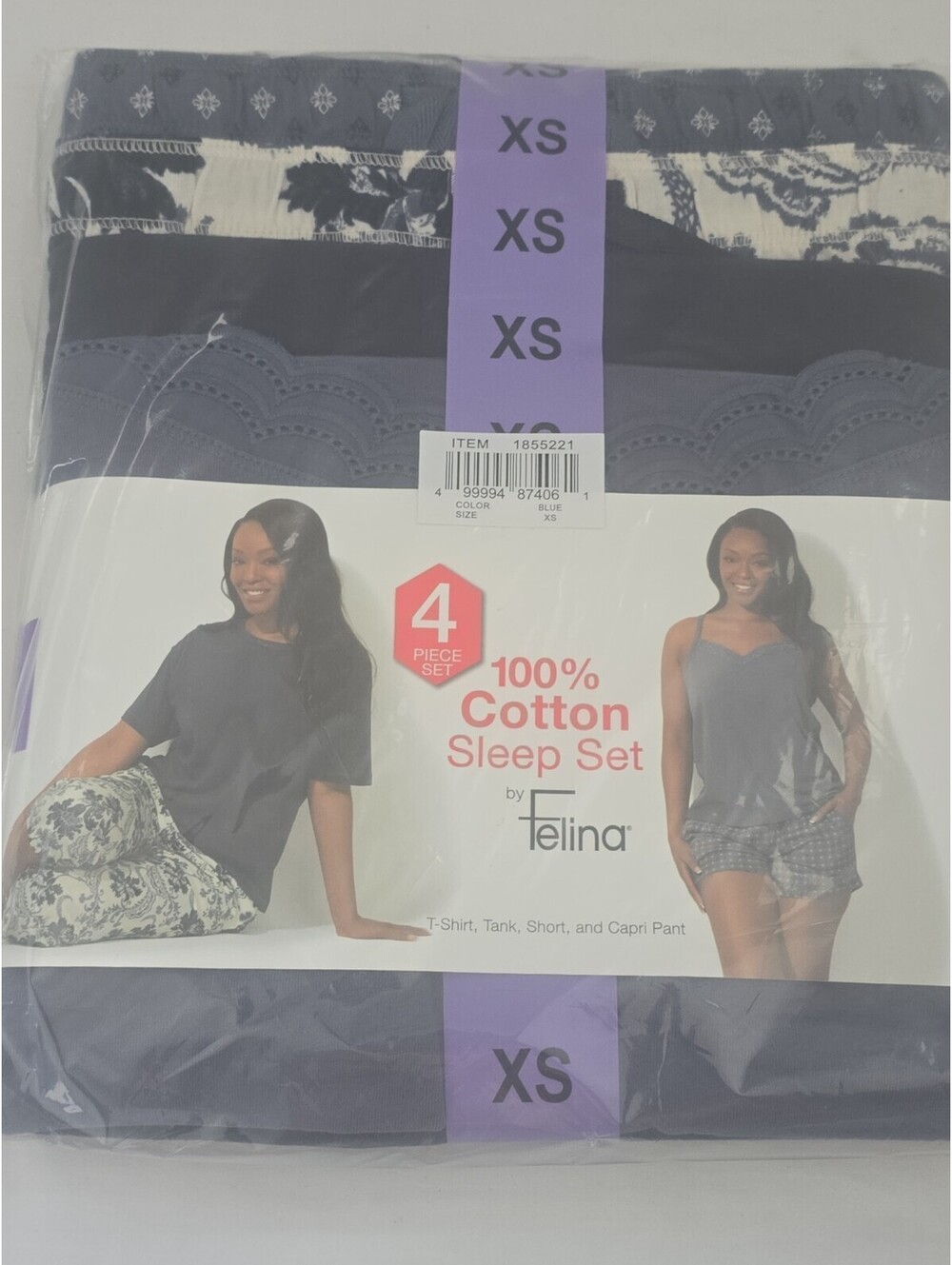 Felina Women's 100% Cotton 4-piece Sleep Set Size XS NEW